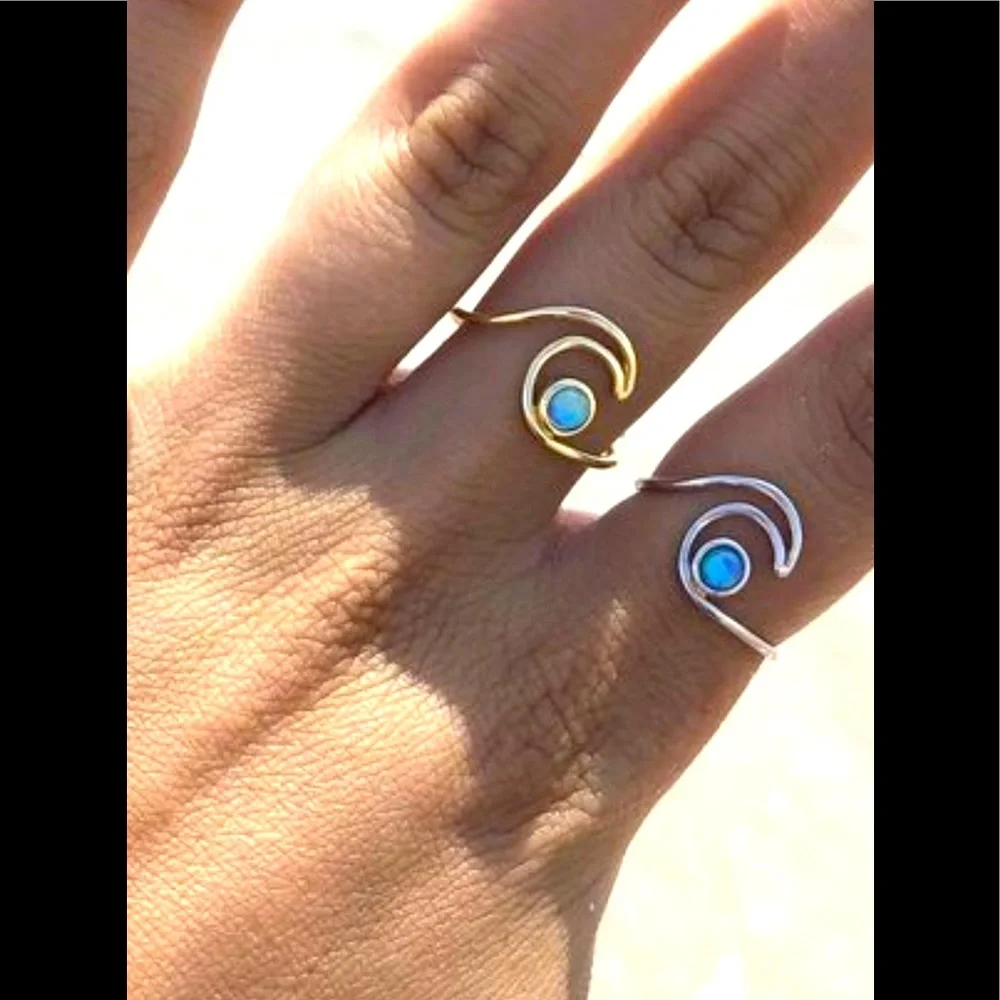 Opal Sterling Silver Gold Plated Modern Wave Ring NWT